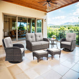 Patio Conversation Set 6-Piece with Glider Loveseat, Swivel Glider Chairs, Side Table, and Ottoman, NDS Series - Belord