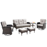 Patio Conversation Set 6-Piece with Sofa, Swivel Glider Chairs, Side Table, and Ottoman, NDS Series - Belord