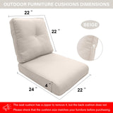 Outdoor Furniture Cushions with Removable Covers - Set of 6 (3 Seat & 3 Back) 22x24x4 Inch Patio Pillows - Belord