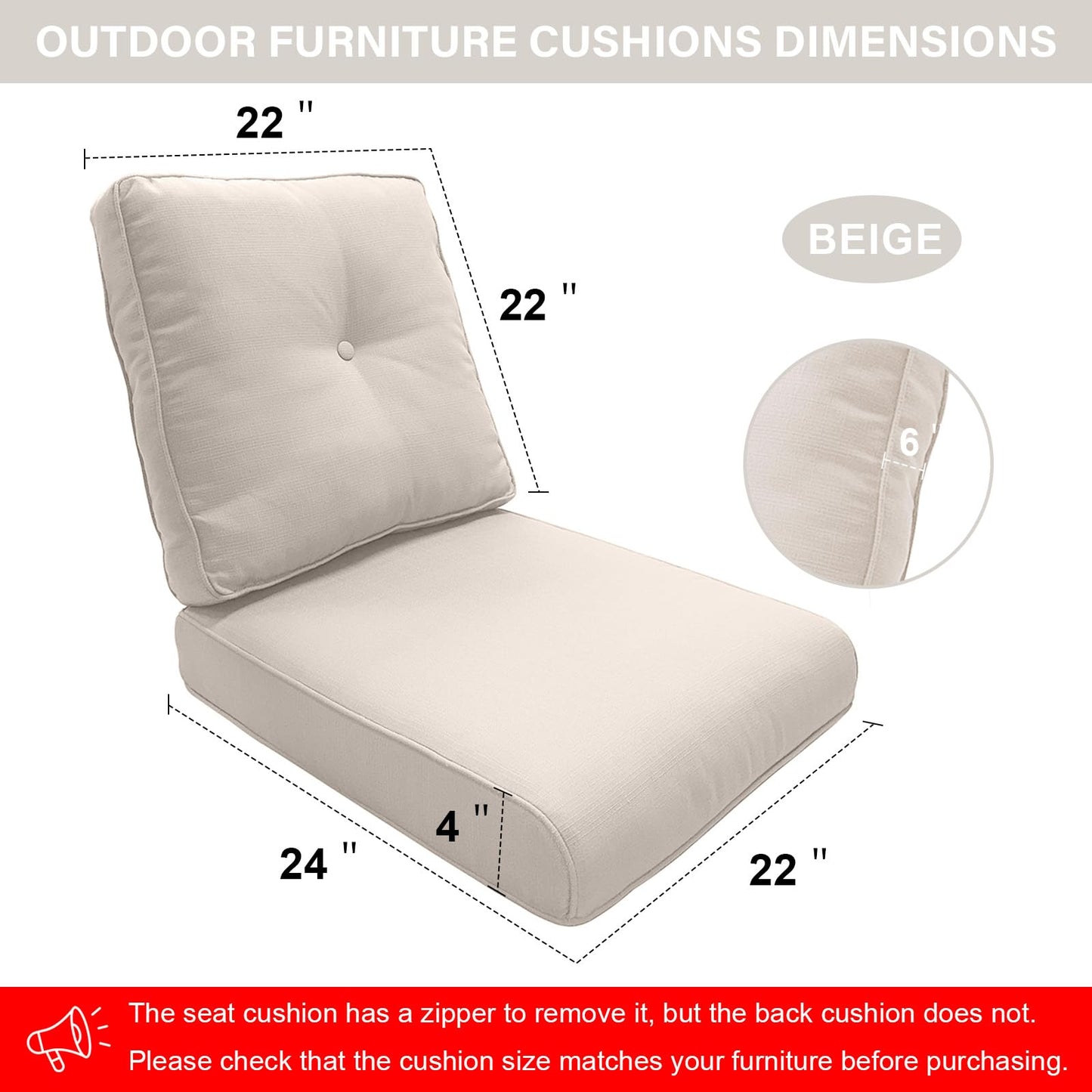 Luxury 14-Piece Outdoor Cushion Set - 7 Seat & 7 Back Pillows with Zip-off Waterproof Covers, All-Weather Patio Furniture Replacement