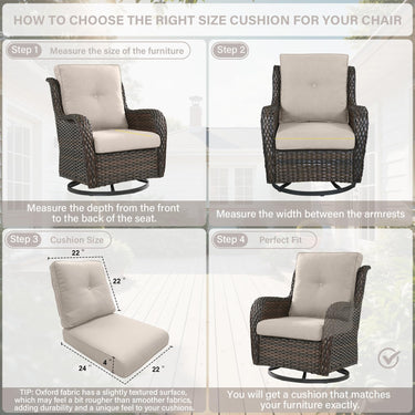 Outdoor Furniture Cushions with Removable Covers - Set of 6 (3 Seat & 3 Back) 22x24x4 Inch Patio Pillows - Belord