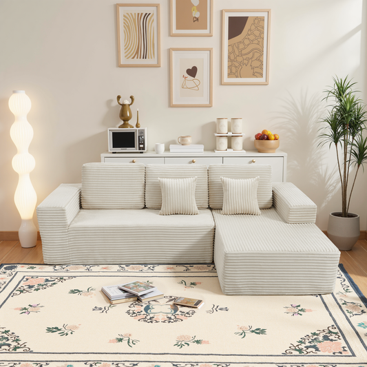 Save 50% - 108" Modular Cloud Sectional Sofa with L-Shape Chaise - Plush Corduroy Upholstery & 30D High-Density Foam, No Assembly Deep Seat Couch for Living Room & Bedroom