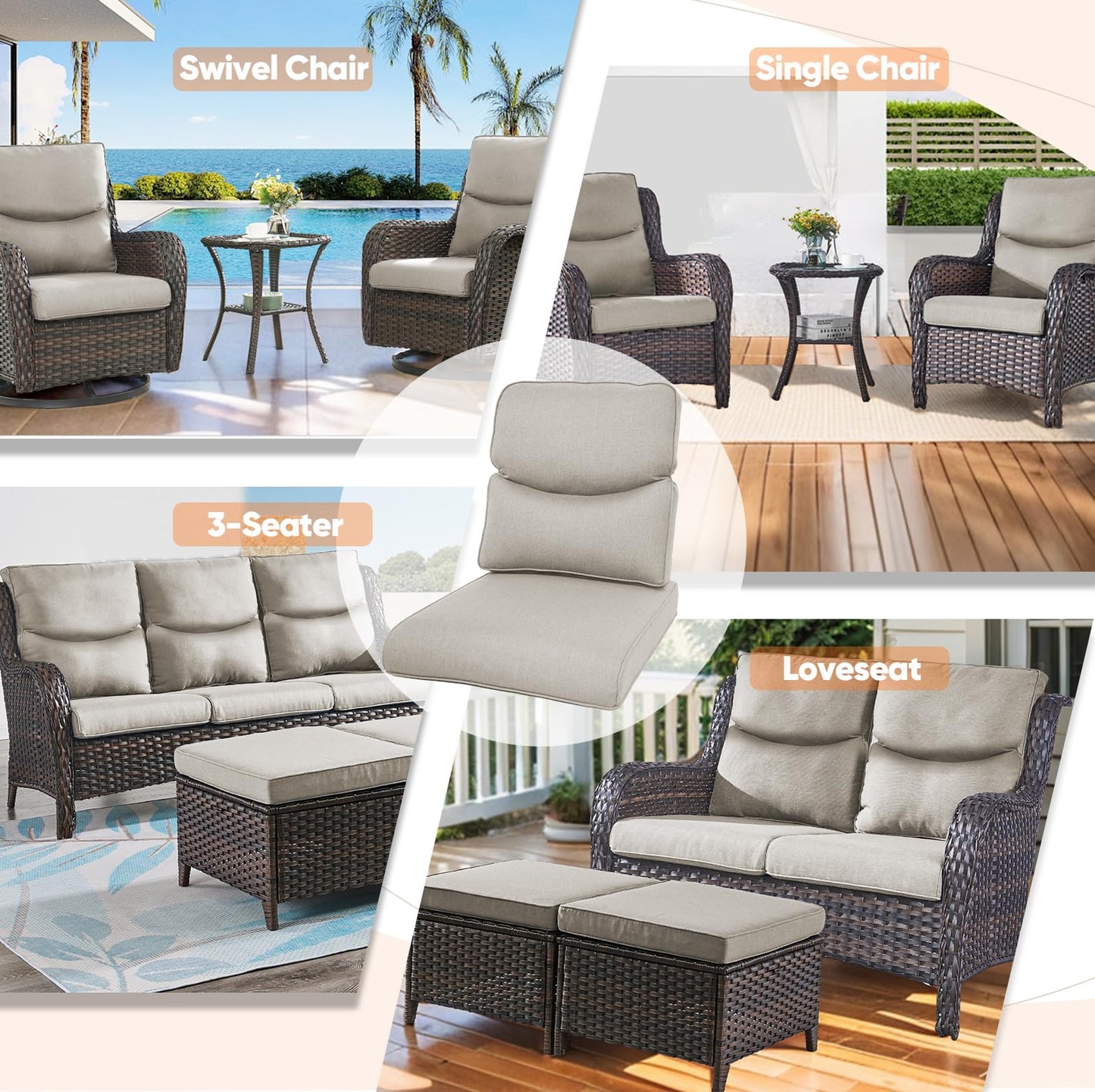Save 40% - 1 Set High Back and Deep Seating Outdoor Cushion
