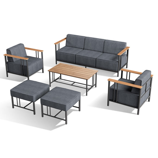 Luxury 6-Piece Patio Set with 10" Thick Cushions - Outdoor Sofa & Patio Chair & Coffee Table & Ottomans, BINGLI