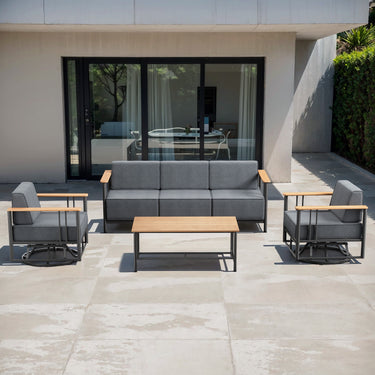 BINGLI Premium 4-Piece Patio Seating Set - 2 Swivel Chairs + Sofa & Coffee Table - 10 Inch Thick Cushions with Commercial-Grade Weather Resistance - Belord