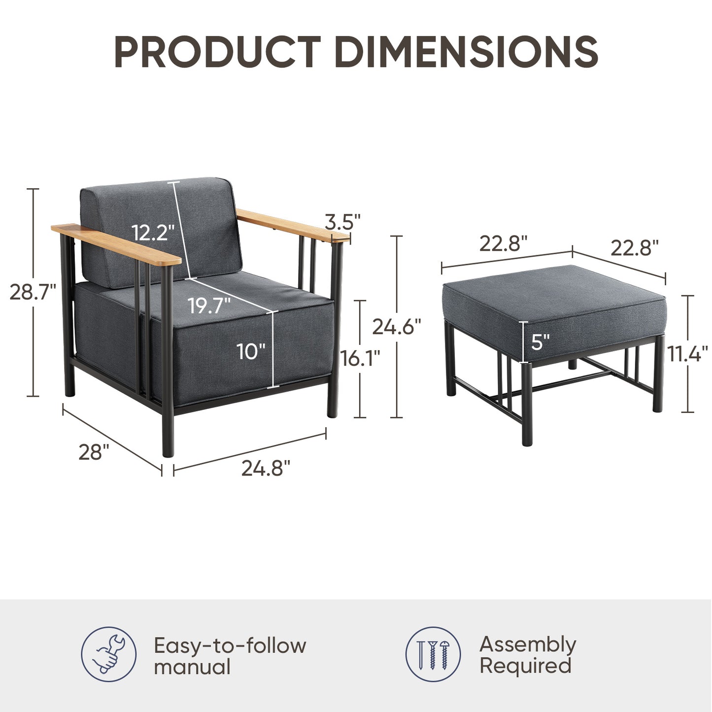 4-Piece Outdoor Chair Set with Ottoman - 10" Thick Cushion Patio Furniture for Deck, BINGLI - B2B Wholesale