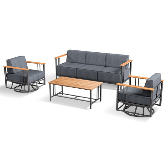BINGLI Premium 4-Piece Patio Seating Set - 2 Swivel Chairs + Sofa & Coffee Table - 10 Inch Thick Cushions with Commercial-Grade Weather Resistance