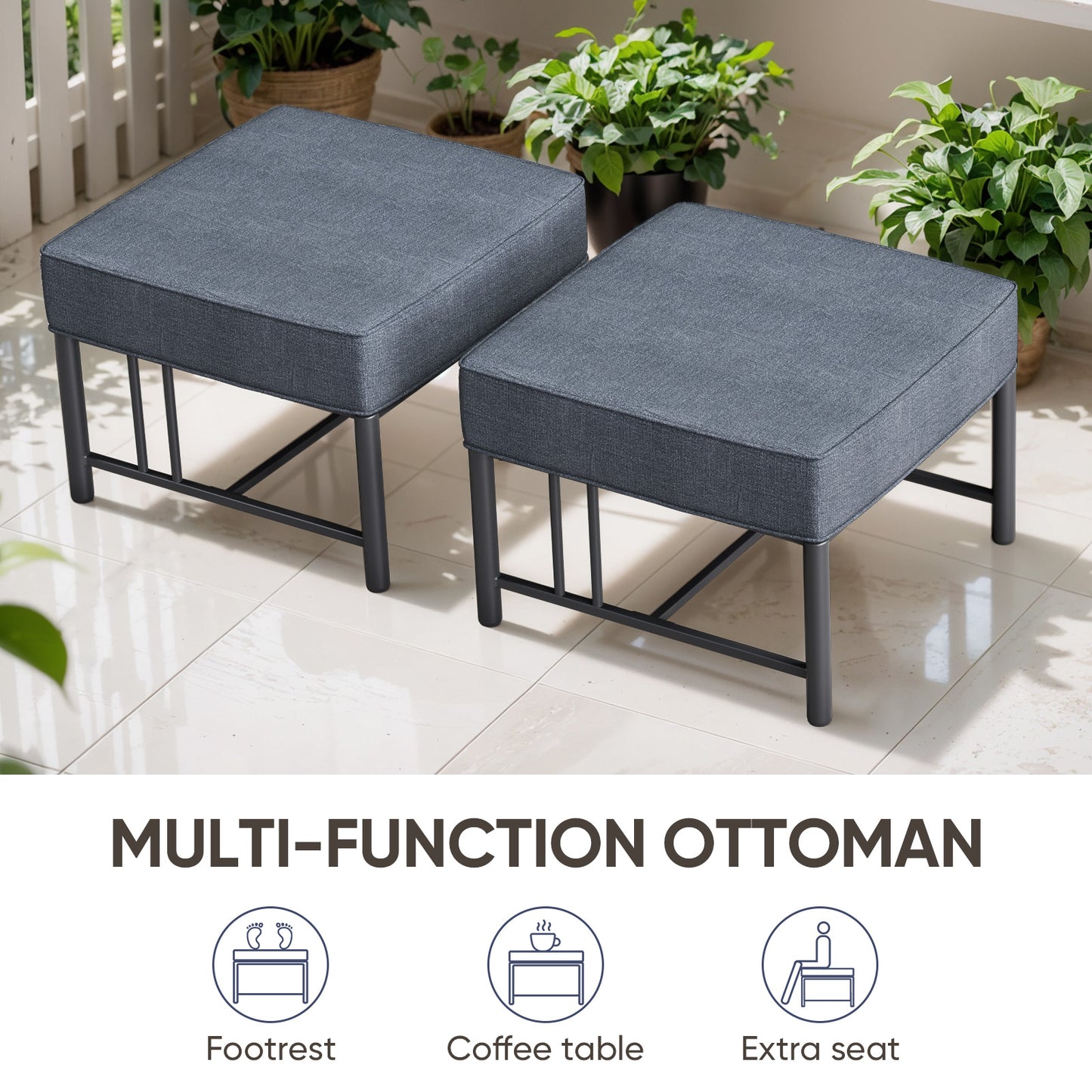 4-Piece Outdoor Chair Set with Ottoman - 10" Thick Cushion Patio Furniture for Deck, BINGLI - B2B Wholesale