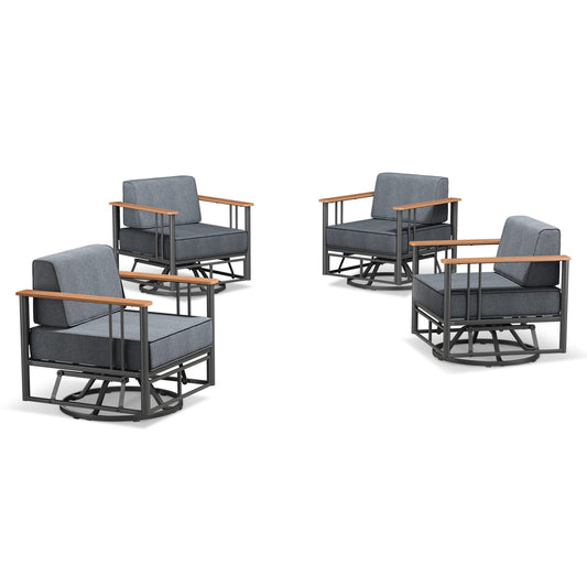 Outdoor Swivel Chair Set of 4 - 6" Thick Cushioned Patio Lounge Chairs, BINGLI - All-Weather Rotating Furniture for Deck & Garden