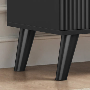 Black 47-inch Belord modern wood dresser with 6 drawers featuring fluted boho design, ideal for bedroom storage.