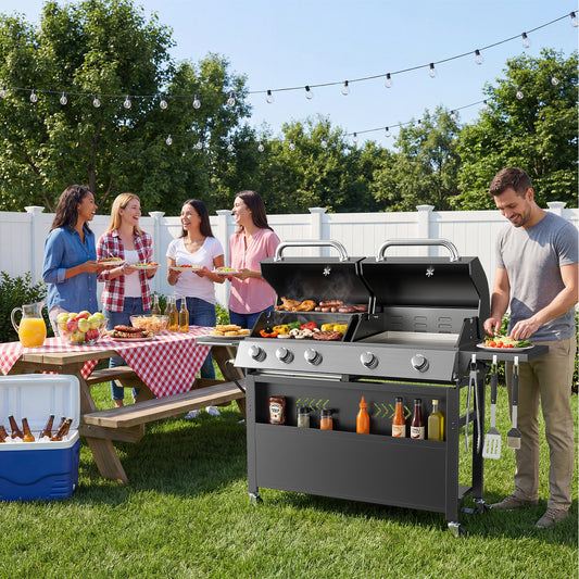 2-in-1 Outdoor Grill with Dual Covers, Foldable Side Table with Hooks – Essential for Camping, Backyard Barbecues, Picnics, and Outdoor Cooking