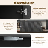 Black Belord extendable TV stand with sliding doors, minimalist rectangular entertainment cabinet for modern living rooms