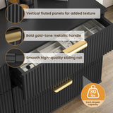 Black 47-inch Belord modern wood dresser with six drawers featuring fluted boho design, ideal for bedroom storage.