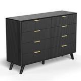 Black 47-inch Belord modern wood dresser with 8 drawers, featuring a fluted boho design, ideal for bedroom storage.