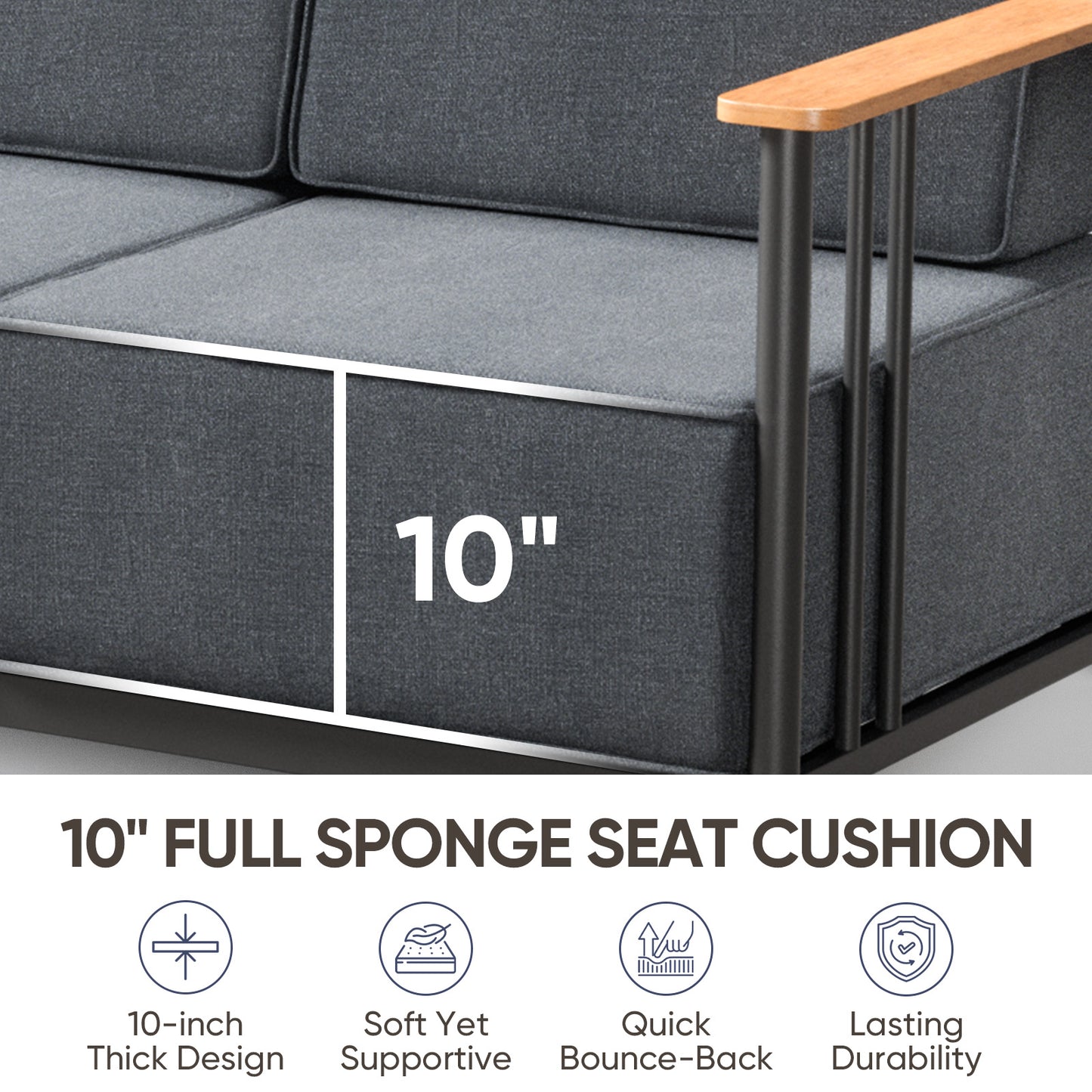 Luxury 4-Piece Patio Set with 10" Thick Cushions - Outdoor Sofa & Patio Chair & Coffee Table, BINGLI