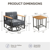 Premium Outdoor Swivel Chair Set - 6" Thick Cushioned Patio Lounge Chair with Side Table, BINGLI - Belord