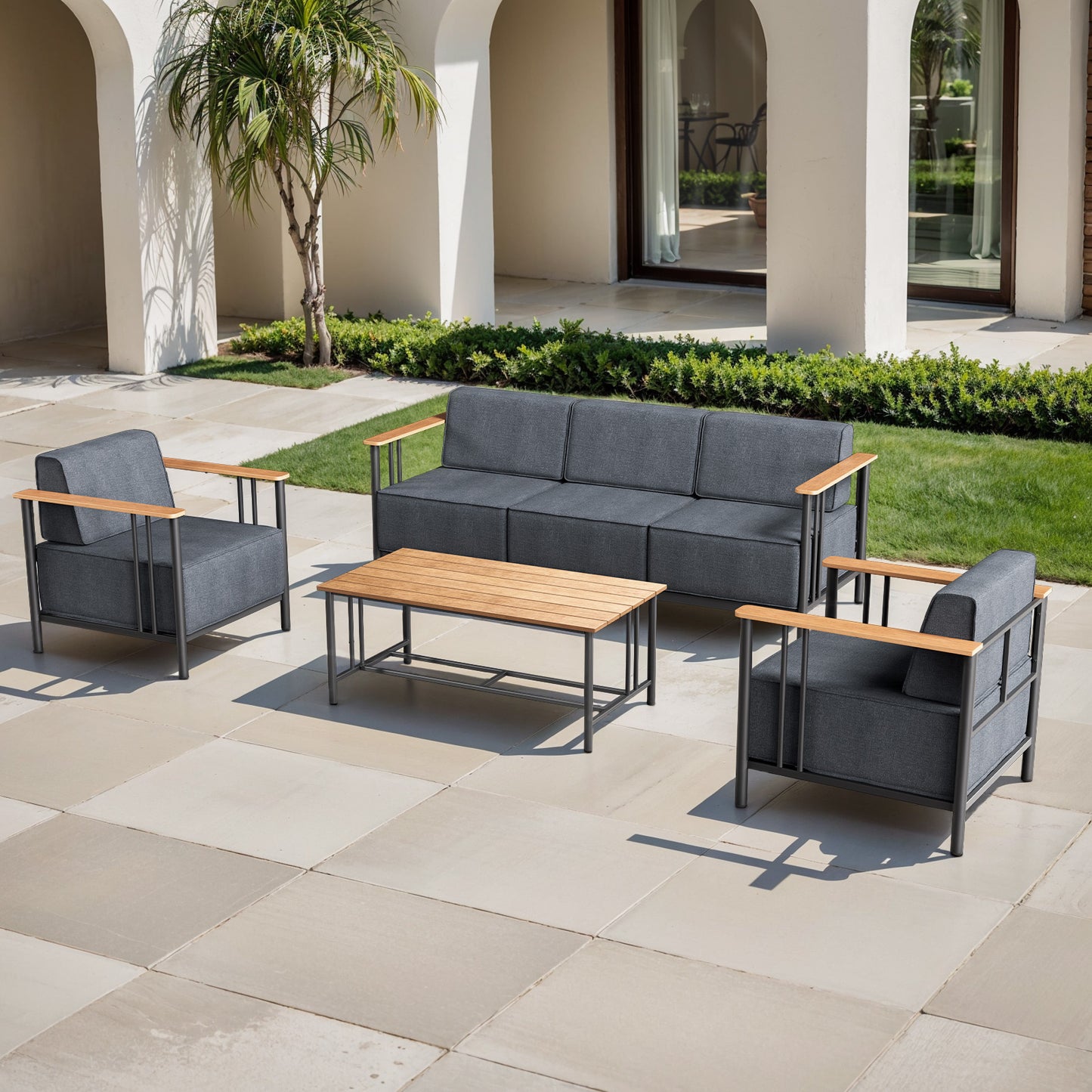 Luxury 4-Piece Patio Set with 10" Thick Cushions - Outdoor Sofa & Patio Chair & Coffee Table, BINGLI