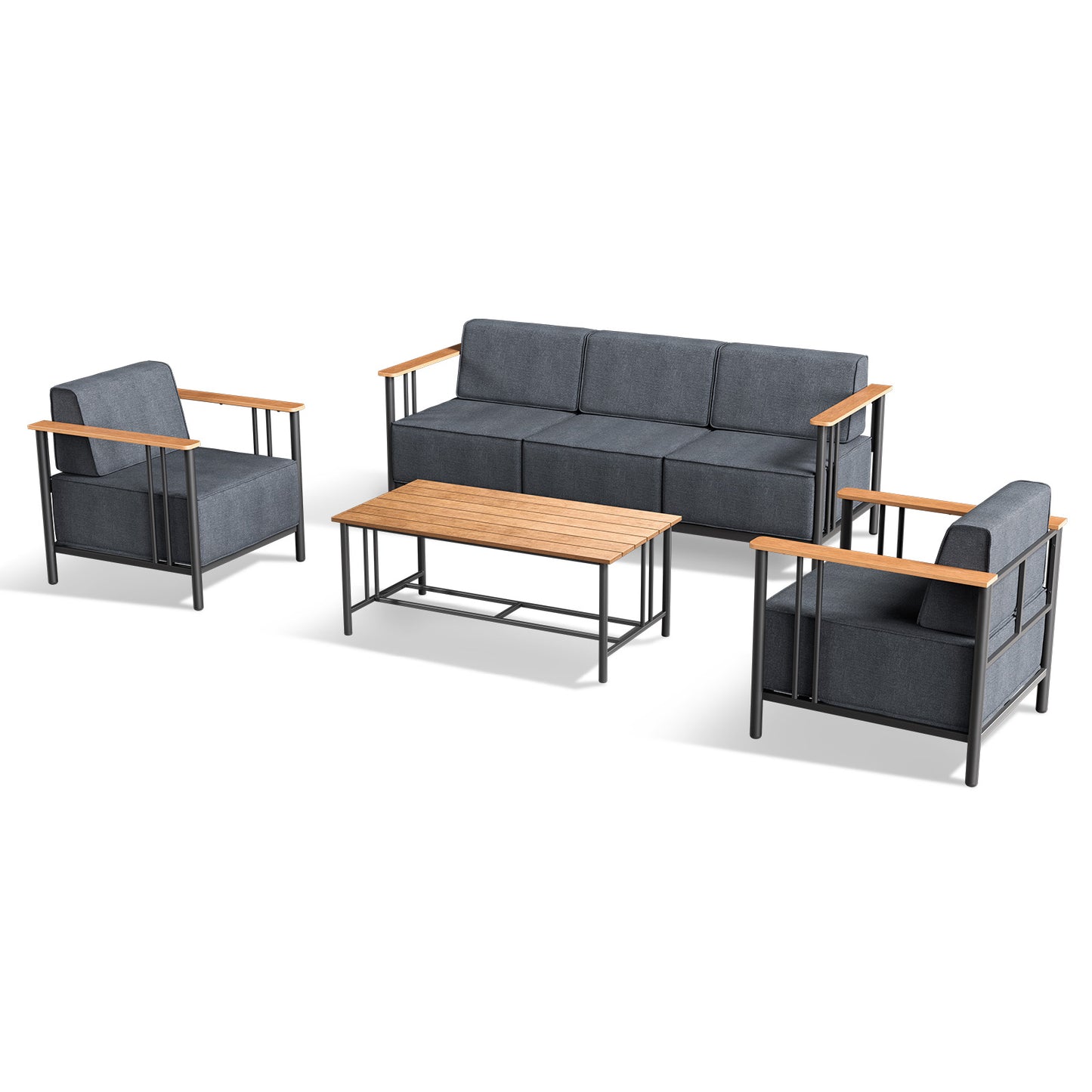Luxury 4-Piece Patio Set with 10" Thick Cushions - Outdoor Sofa & Patio Chair & Coffee Table, BINGLI