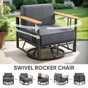 Premium Outdoor Swivel Chair Set - 6" Thick Cushioned Patio Lounge Chair with Side Table, BINGLI - Belord