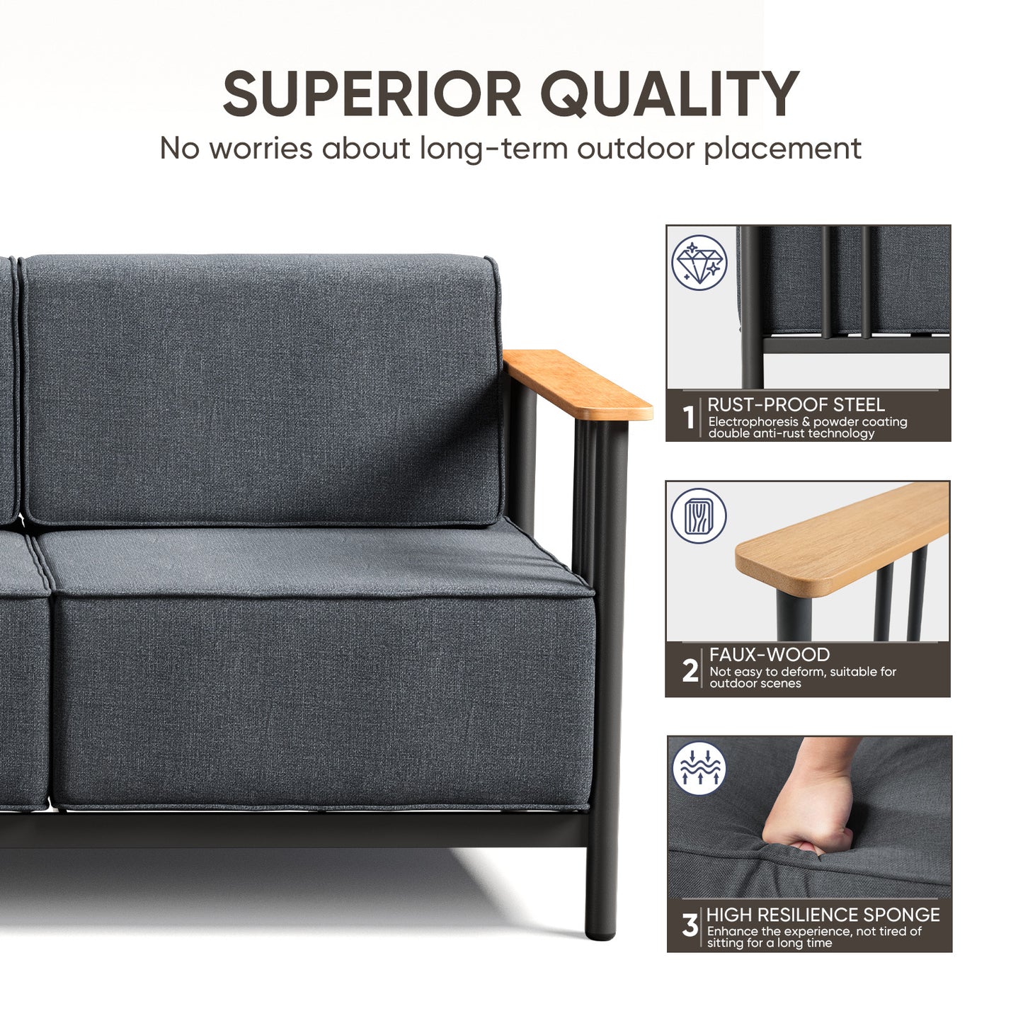 Luxury 4-Piece Patio Set with 10" Thick Cushions - Outdoor Sofa & Patio Chair & Coffee Table, BINGLI