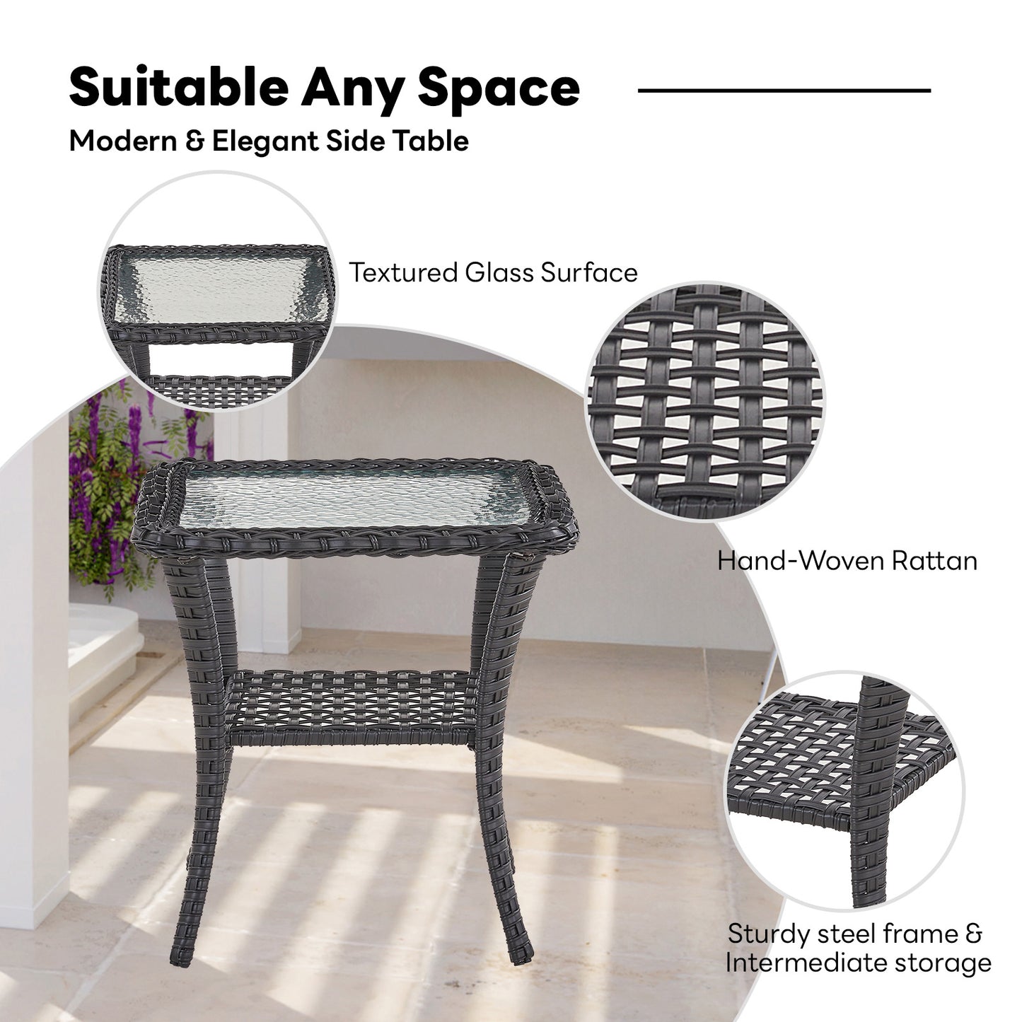 Outdoor 2 Tier Handwoven Wicker Bistro Table, NDS Series