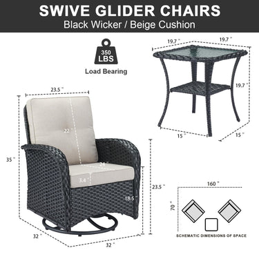 Save 50% - Swivel Glider Chairs Set with Side Table, NDS Series - Belord
