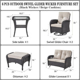 Patio Conversation Set 6-Piece with Glider Loveseat, Swivel Glider Chairs, Side Table, and Ottoman, NDS Series - Belord