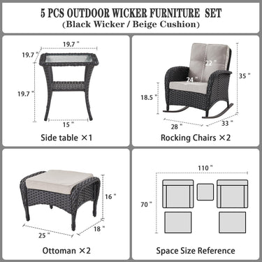 Rocking Chairs Set with Side Table and Ottoman, NDS Series - Belord