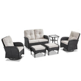 Patio Conversation Set 6-Piece with Glider Loveseat, Swivel Glider Chairs, Side Table, and Ottoman, NDS Series - Belord