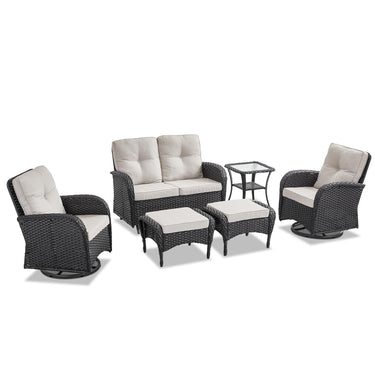 Patio Conversation Set 6-Piece with Glider Loveseat, Swivel Glider Chairs, Side Table, and Ottoman, NDS Series - Belord