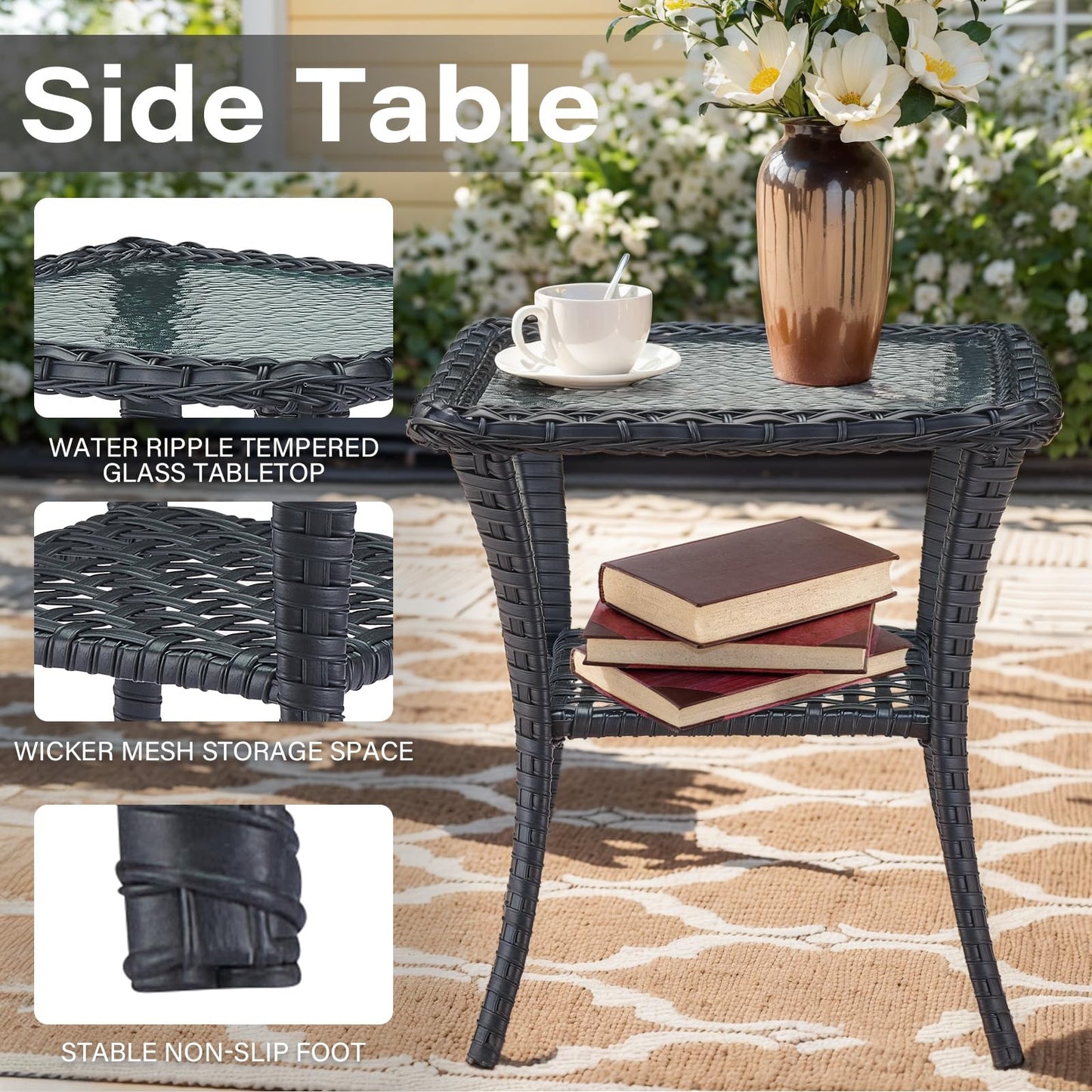 Wicker Rocking Chairs Set with Side Table, NDS Series - B2B Wholesale