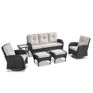 Patio Conversation Set 6-Piece with Sofa, Swivel Glider Chairs, Side Table, and Ottoman, NDS Series - Belord