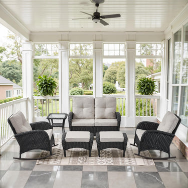 Patio Conversation Set 6-Piece with Glider Loveseat, Rocking Chairs, Side Table, and Ottoman, NDS Series - Belord