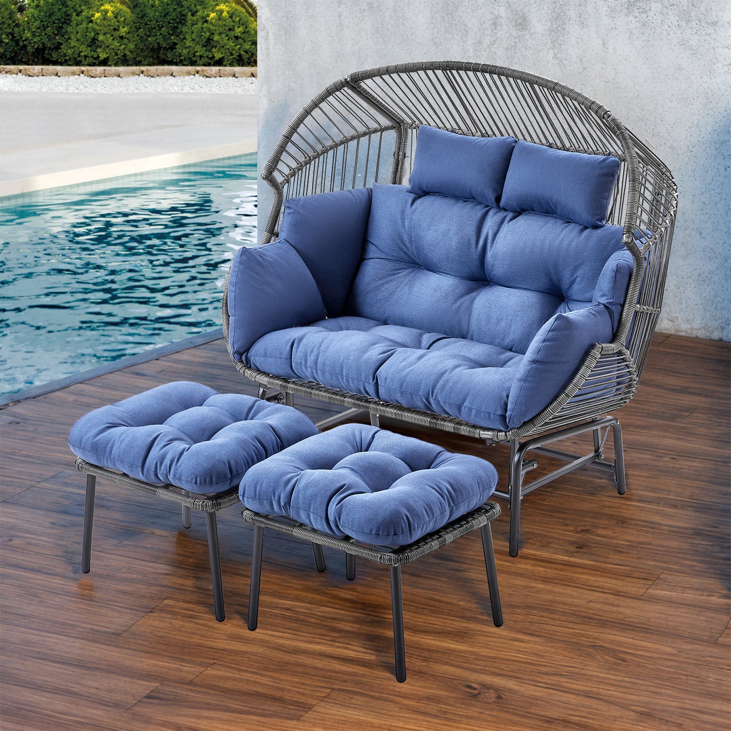 Glider Loveseat Egg Chair with Ottoman