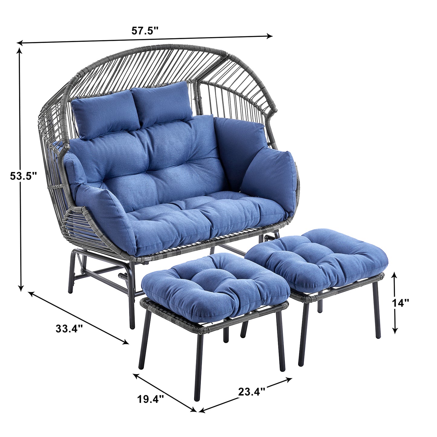 Glider Loveseat Egg Chair with Ottoman