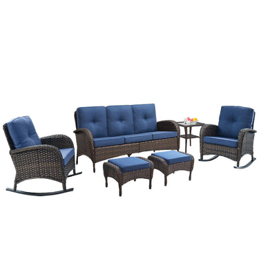 Patio Conversation Set 6-Piece with Sofa, Rocking Chairs, Side Table, and Ottoman, NDS Series - Belord