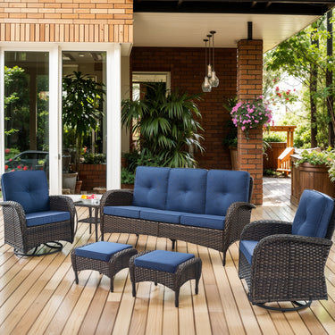 Patio Conversation Set 6-Piece with Sofa, Swivel Glider Chairs, Side Table, and Ottoman, NDS Series - Belord