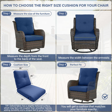 Outdoor Furniture Cushions with Removable Covers - Set of 6 (3 Seat & 3 Back) 22x24x4 Inch Patio Pillows - Belord