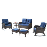 Patio Conversation Set 6-Piece with Glider Loveseat, Rocking Chairs, Side Table, and Ottoman, NDS Series - Belord