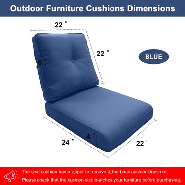 Outdoor Furniture Cushions with Removable Covers - Set of 6 (3 Seat & 3 Back) 22x24x4 Inch Patio Pillows - Belord