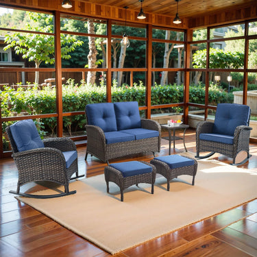 Patio Conversation Set 6-Piece with Glider Loveseat, Rocking Chairs, Side Table, and Ottoman, NDS Series - Belord