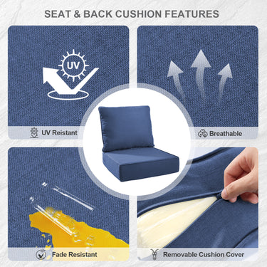 2 Set Outdoor Cushion, High Back and Deep Seating, 6" H x 24" W x 24" D - Belord