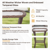 Belord 3-piece outdoor wicker swivel glider chair and side table set from the OVOLO Series in brown for patio conversation.