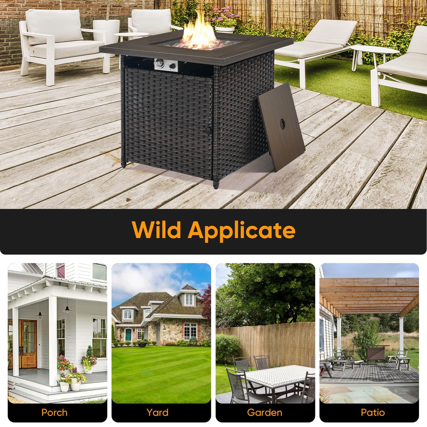 Luxury 7-Piece Outdoor Fire Pit Set - 4 Swivel Glider Chairs with 30" Propane Table & 6" Thick Cushions, Ovolo Series