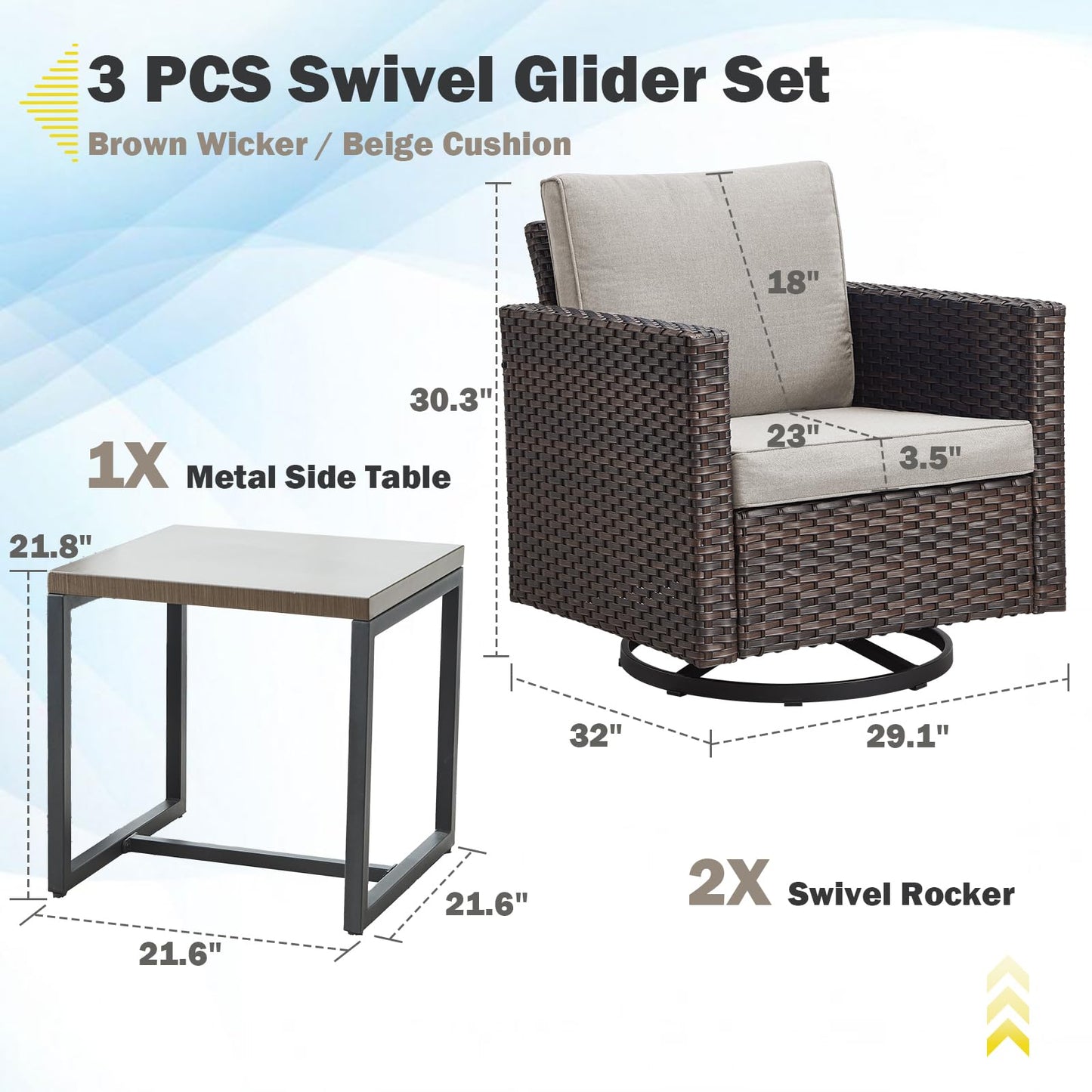Save 50% - Swivel Glider Chairs Set with Side Table, GRS Series