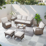 Patio Conversation Set 7-Piece with Sofa, Swivel Glider Chairs, Coffee Table, Side Table, and Ottoman, SS Series - Belord