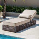 Belord 1-piece luxury rattan chaise lounge with beige cushion, 6-position recline and 5-inch padding for patio comfort.