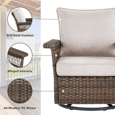 Swivel Glider Chairs Set with Ottoman and Side Table, SS Series - Belord