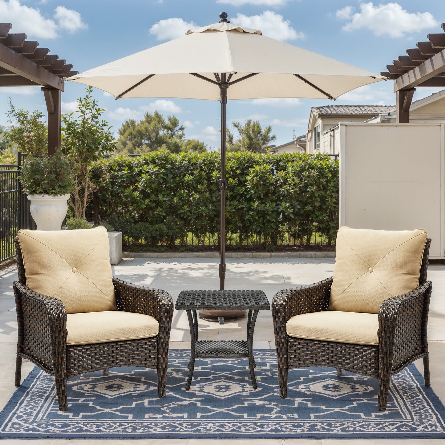Save 50% - 3-Piece Wicker Patio Bistro Set – Outdoor Rattan Conversation Set with 2 Chairs & Side Table for Porch
