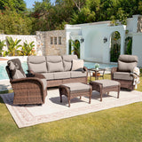 Premium 6-Piece Patio Lounge Set – Sofa, Swivel Rockers & Ottomans with Deep Cushions for Deck Relaxation, ND Series - Belord